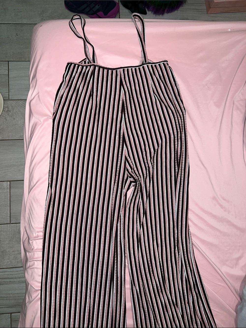 Striped Pink and Black Wide-Leg Jumpsuit